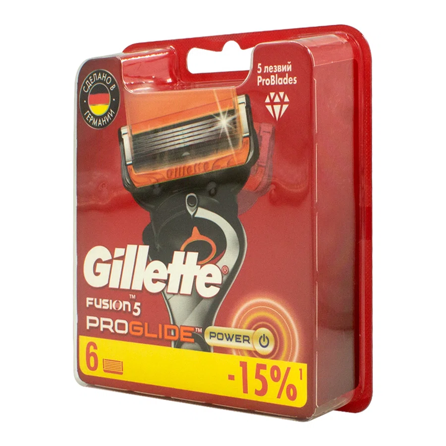 GILLETTE Сменные кассеты для безопасных бритв 6шт Fusion Proglide