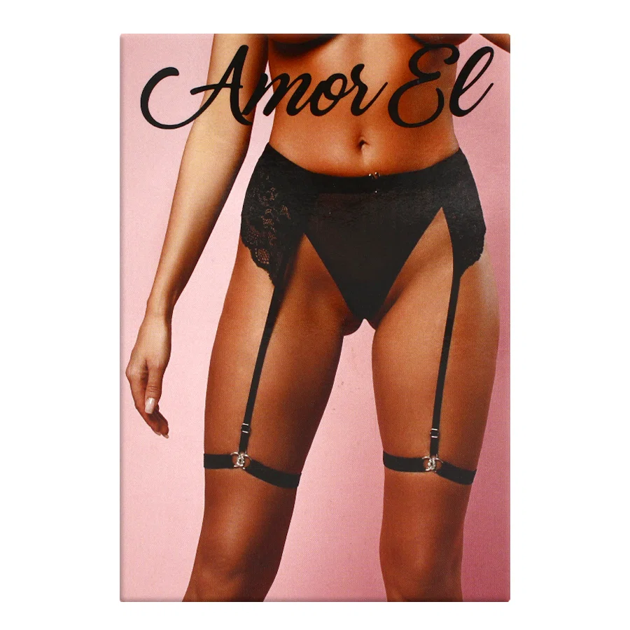 AMOR EL Женские трусики с поясом и гартерами L/XL Black