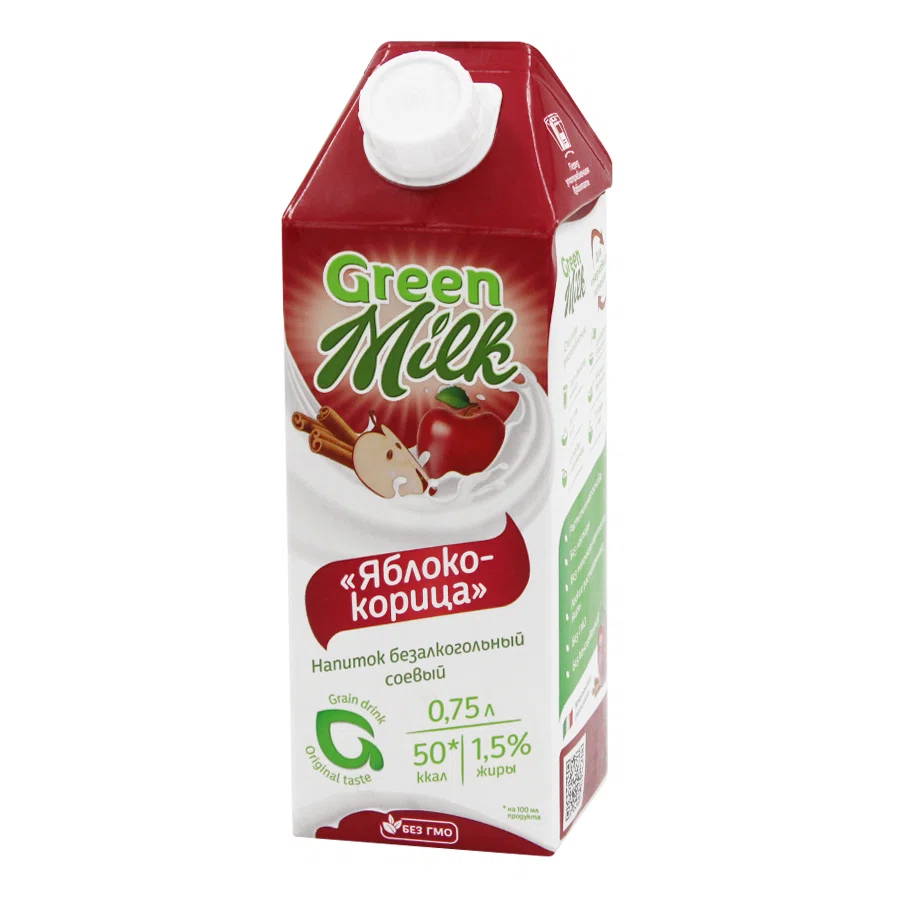 GREEN MILK Напиток безалкогольный Cоевый Яблоко-Корица 0,75л