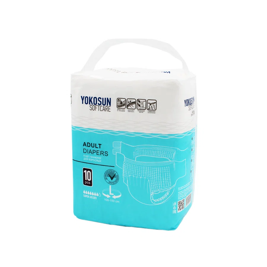 YOKOSUN Подгузники для взрослых Softcare super absorb р,L 10шт 100-150см