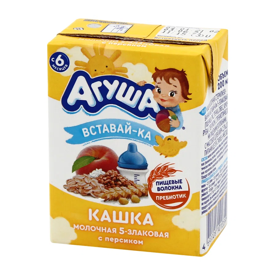 АГУША Кашка Вставай-ка молочно 5-злаковая Персик 6+ 200мл