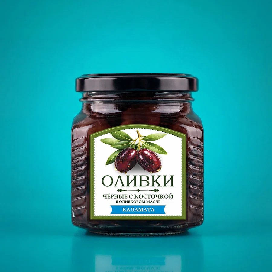 Оливки черные с косточкой Каламата в оливковом масле Греция