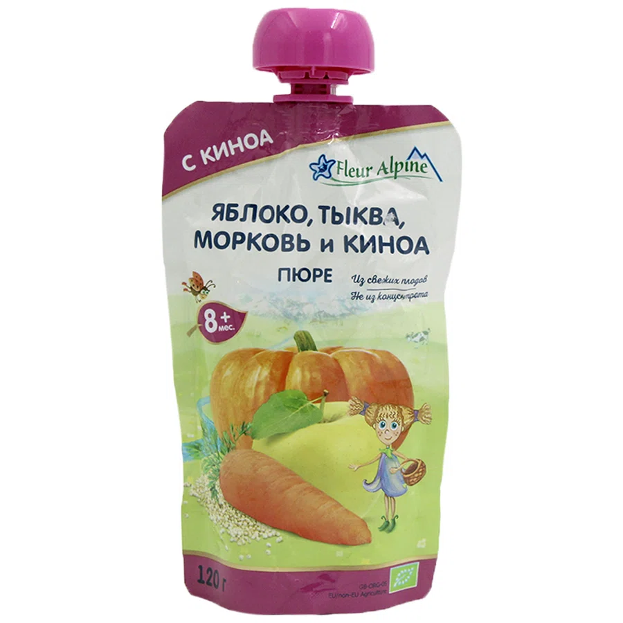 FLEUR ALPINE Пюре яблоко тыква морковь и киноа 8м+ 120гр