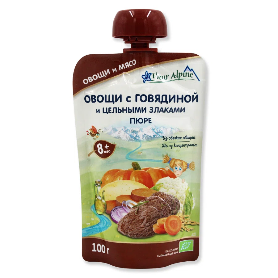 FLEUR ALPINE Пауч овощи с говядиной и цельными злаками 8+ 100гр