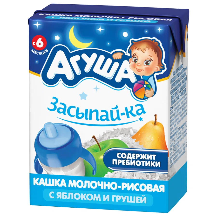 АГУША Кашка Засыпай-ка молочно-рисовая Яблоко-груша 6+ 200мл