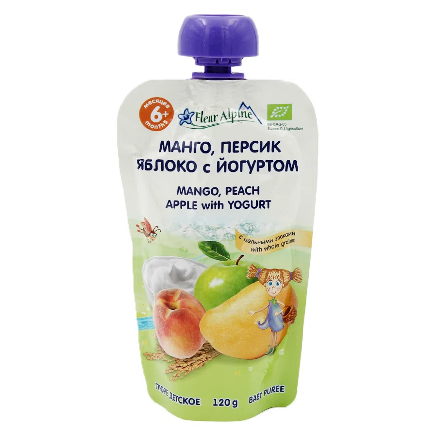 FLEUR ALPINE Пюре манго персик яблоко с йогуртом 120г