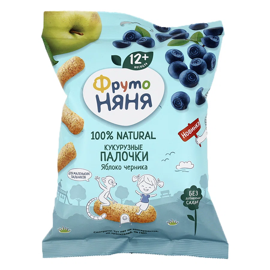 ФРУТО НЯНЯ Кукурузные палочки с яблоком и черникой, 20гр