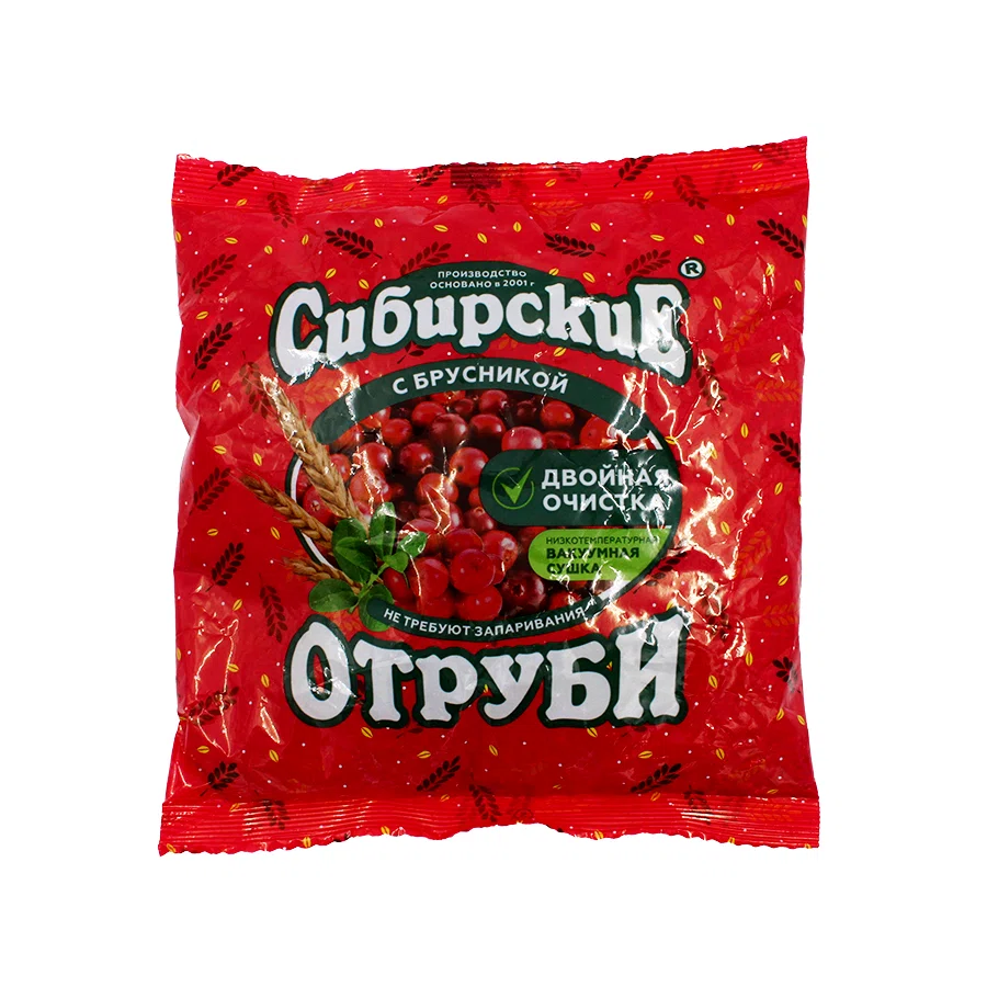 ФАБРИКА ЗДОРОВОГО ПИТАНИЯ Сибирские отруби с брусникой 200гр.