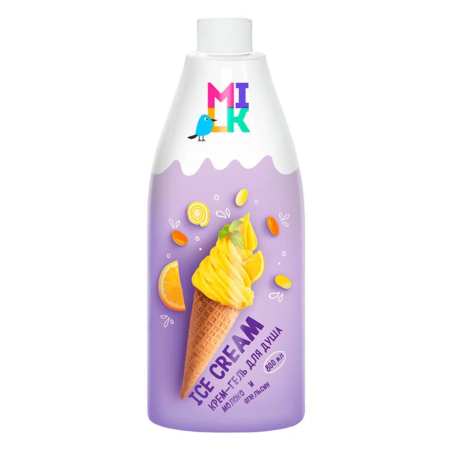 БИГ MILK ICE CREAM Крем-гель для душа Молоко и апельсин 800мл