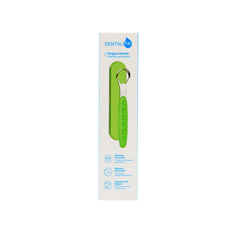 NDCG  DENTALPIK Скребок для языка салатовый с чехлом