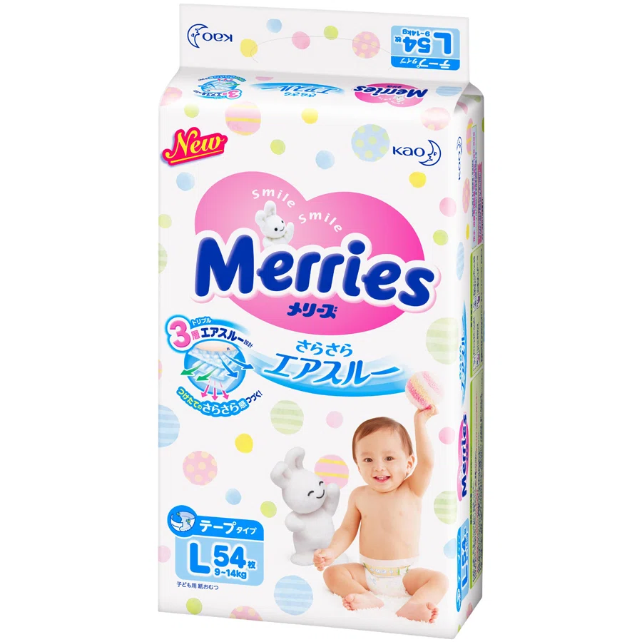 MERRIES Подгузник L 9-14 кг 54шт