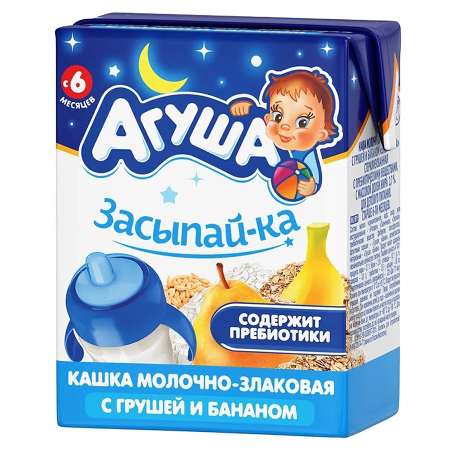 АГУША Кашка Засыпай-ка Молочно-злаковая Груша-банан 6+ 200мл