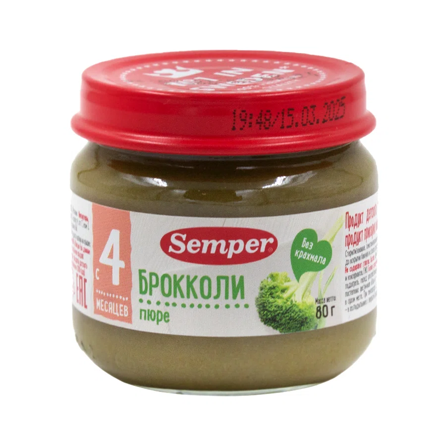 SEMPER Пюре брокколи 4 месяца + 80гр стекло